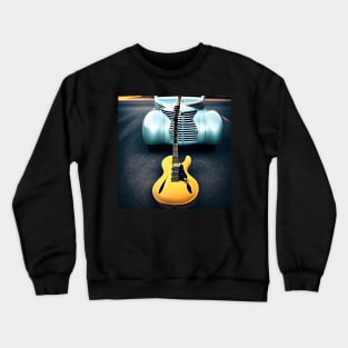 A Semi Acoustic Guitar In Front of A Turquoise Car From The 1940’s. Crewneck Sweatshirt